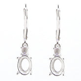 Sterling silver semi mount earrings setting with oval and round white topaz dangle leverback design, made to order.